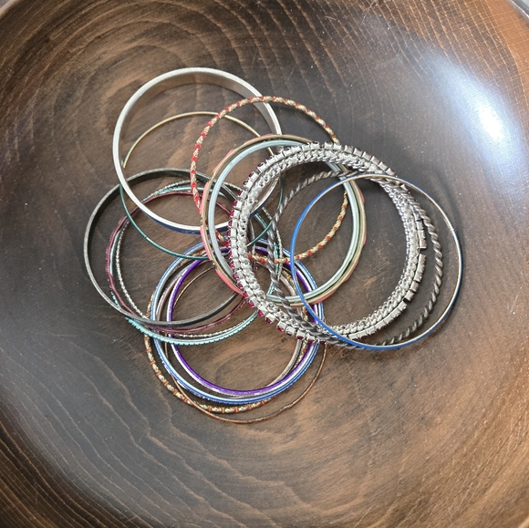 Mixed Metal Colorful Bangle Bracelet Set Boho Stack - Picture 3 of 3